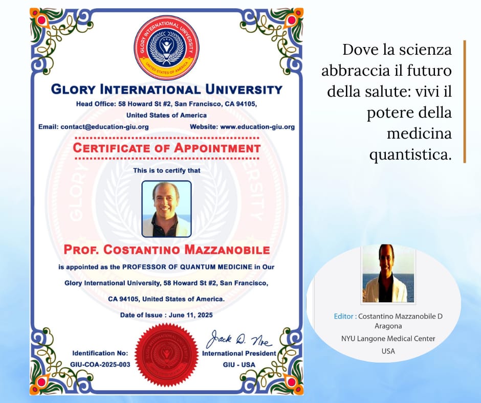 Certificate of Appointment — Professor of Quantum Medicine, GIU (come dichiarato dall'interessato)