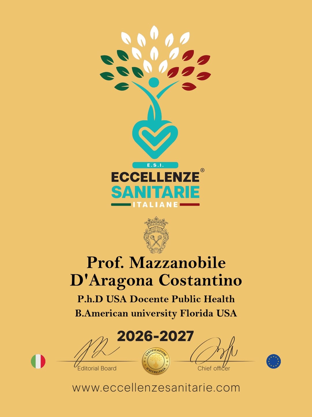 Eccellenze Sanitarie Italiane 2026/2027 (come dichiarato dall'interessato)