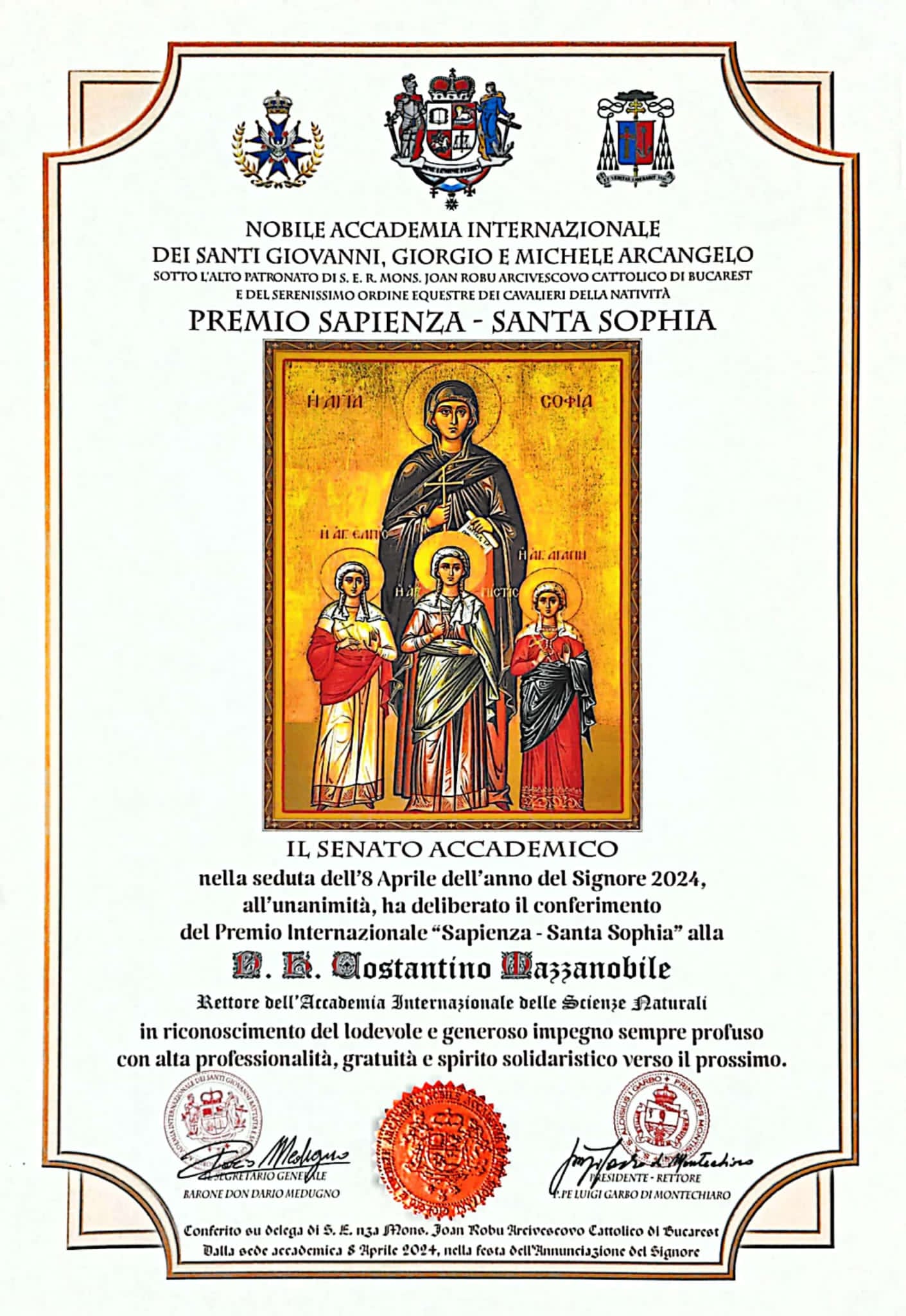 Premio Internazionale Sapienza – Santa Sophia (come dichiarato dall'interessato)