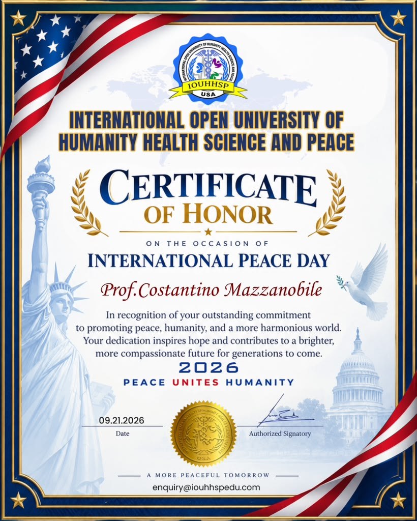 Certificate of Honor — International Peace Day 2026 (come dichiarato e documentato dall'interessato)