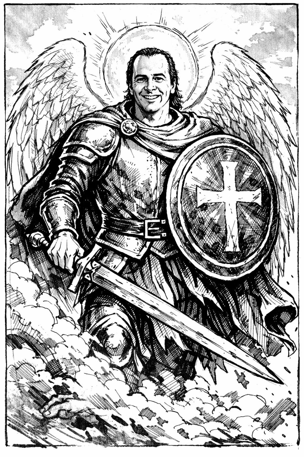 Il cavaliere templare alato — illustrazione a china